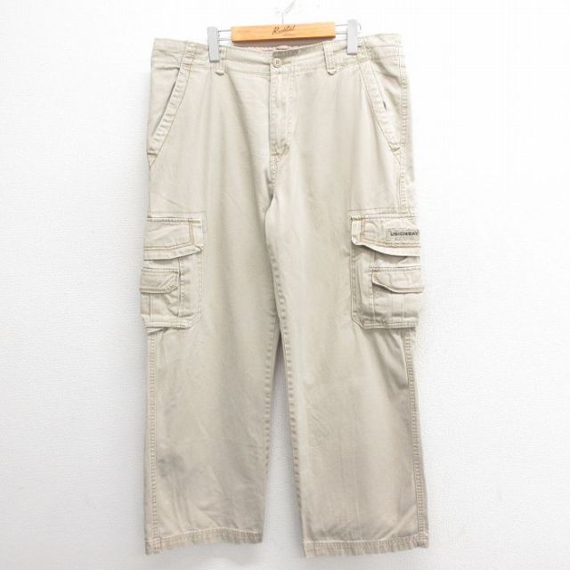 W39★古着 ユニオンベイ カーゴ パンツ メンズ 大きいサイズ コットン 薄ベージュ カーキ 25may27 中古 ボトムス ロング