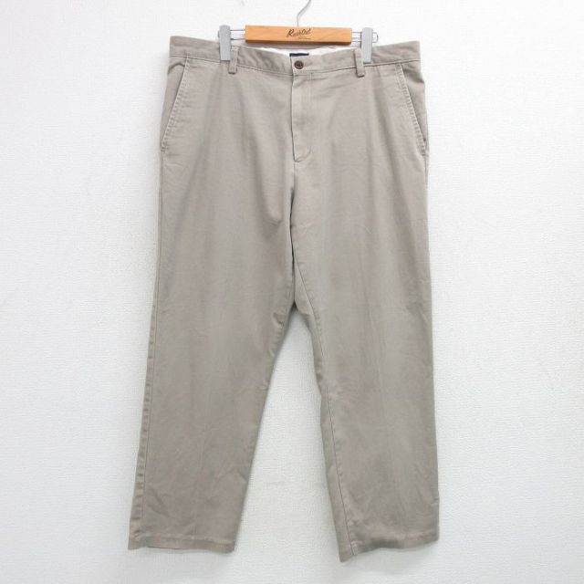 【50%OFF】W37★古着 ドッカーズ パンツ メンズ ワンポイントロゴ 薄ベージュ カーキ 25may29 中古 ボトムス ロング