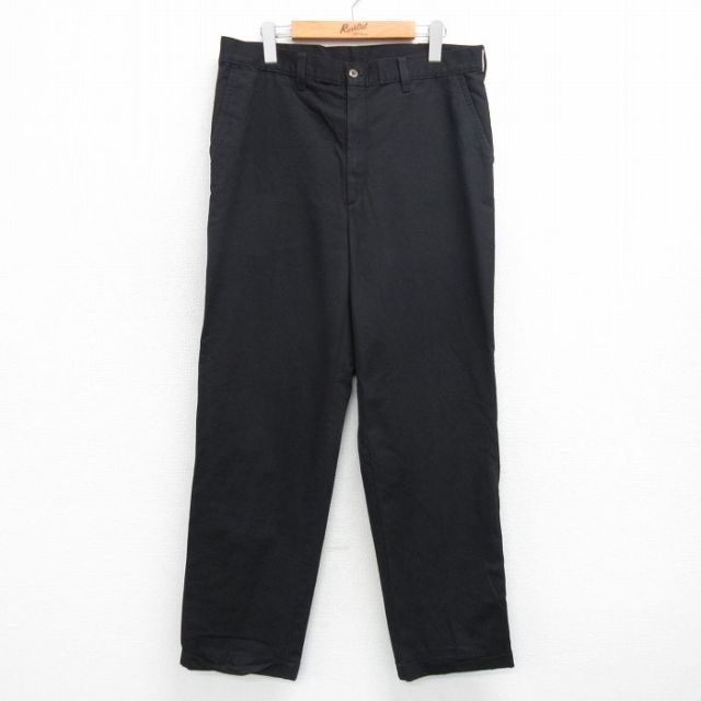 【50%OFF】W36★古着 パンツ メンズ コットン 黒 ブラック 25may29 中古 ボトムス ロング