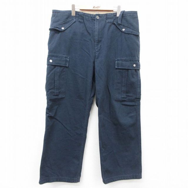 W40★古着 カーゴ パンツ メンズ ダック地 大きいサイズ コットン 紺 ネイビー 【spe】 25may30 中古 ボトムス ロング