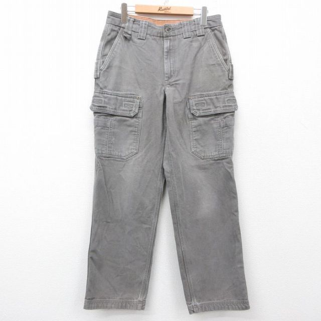 W32★古着 カーゴ パンツ メンズ ダック地 コットン グレー系 25may30 中古 ボトムス ロング