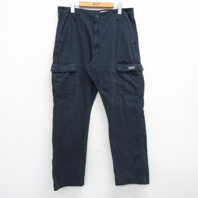 W36★古着 ラングラー Wrangler カーゴ パンツ メンズ リップストップ 紺 ネイビー 25may30 中古 ボトムス ロング