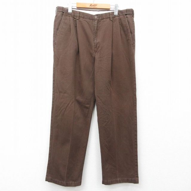 W36★古着 HAGGAR パンツ メンズ コットン 茶 ブラウン 25may31 中古 ボトムス ロング