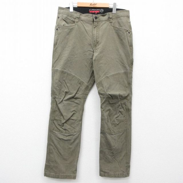 【20%OFF】W36★古着 ラングラー Wrangler パンツ メンズ ATG ダブルニー 薄緑 グリーン 25may31 中古 ボトムス ロング