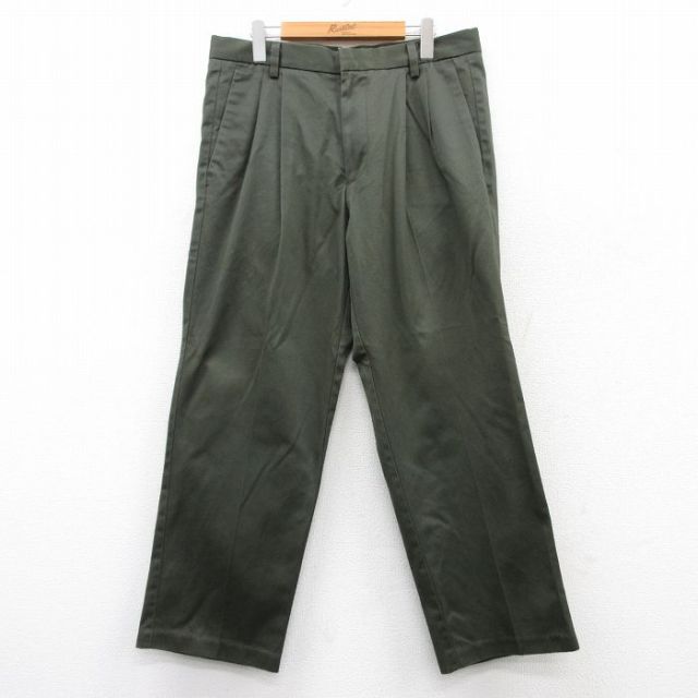 W34★古着 ドッカーズ パンツ メンズ コットン 濃緑 グリーン 25may31 中古 ボトムス ロング