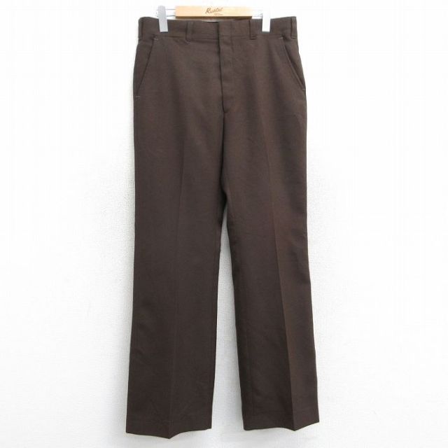 W34★古着 HAGGAR スラックス パンツ メンズ 80年代 80s USA製 茶 ブラウン 25jun09 中古 ボトムス ロング