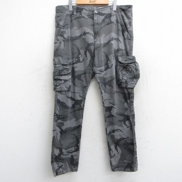 W39★古着 ラングラー Wrangler カーゴ パンツ メンズ 大きいサイズ グレー 迷彩 25jun09 中古 ボトムス ロング