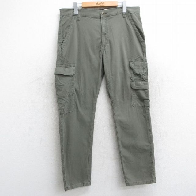 W37★古着 ラングラー Wrangler カーゴ パンツ メンズ 濃緑 グリーン 25jun09 中古 ボトムス ロング