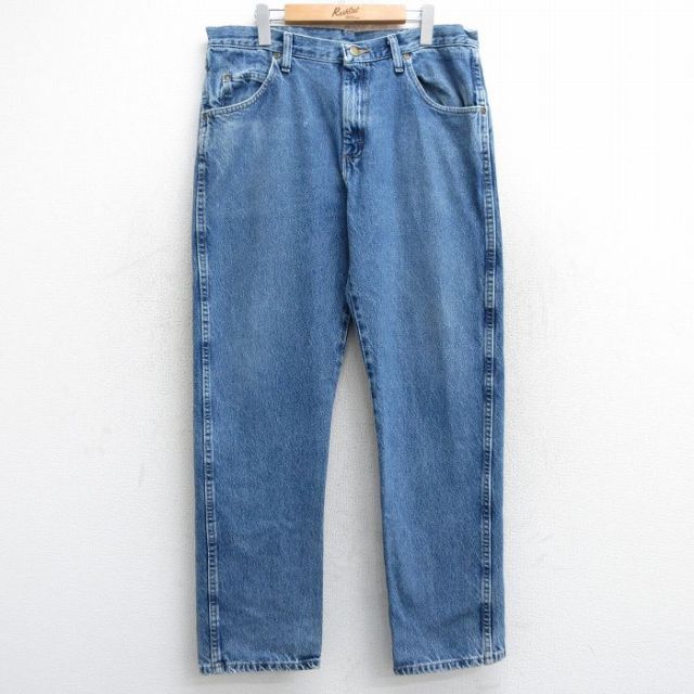 【50%OFF】W36★古着 ラングラー Wrangler ジーンズ メンズ コットン 紺 ネイビー デニム 25jun09 中古 ボトムス ジーパン Gパン ロング パンツ