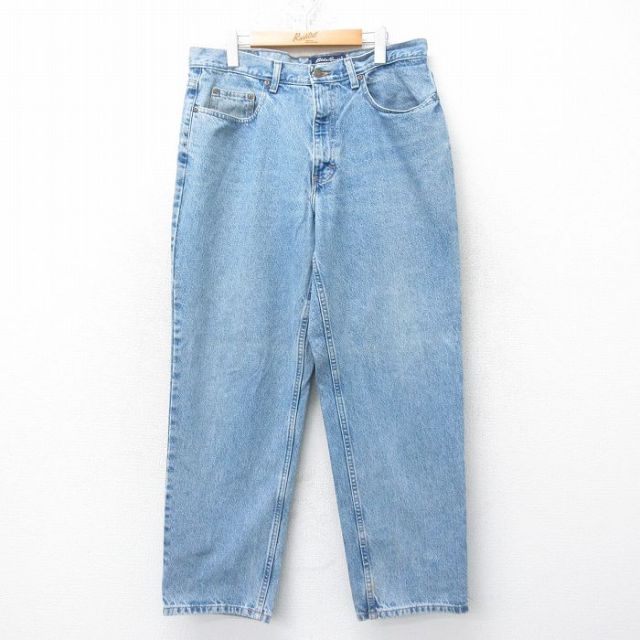 W35★古着 エディーバウアー ジーンズ メンズ 00年代 00s ヒゲ コットン 紺 ネイビー デニム 25jun12 中古 ボトムス ジーパン Gパン ロング パンツ