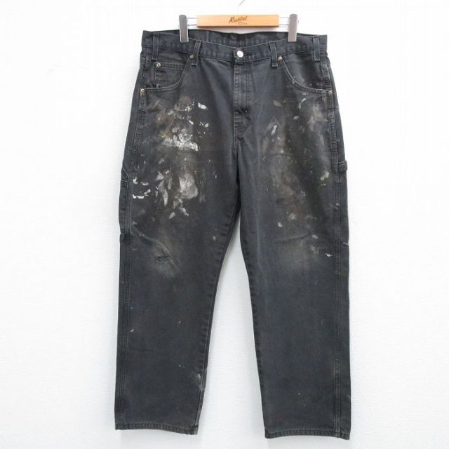 W37★古着 ディッキーズ Dickies ペインター パンツ メンズ ダック地 黒 ブラック 【spe】 25jun14 中古 ボトムス ロング