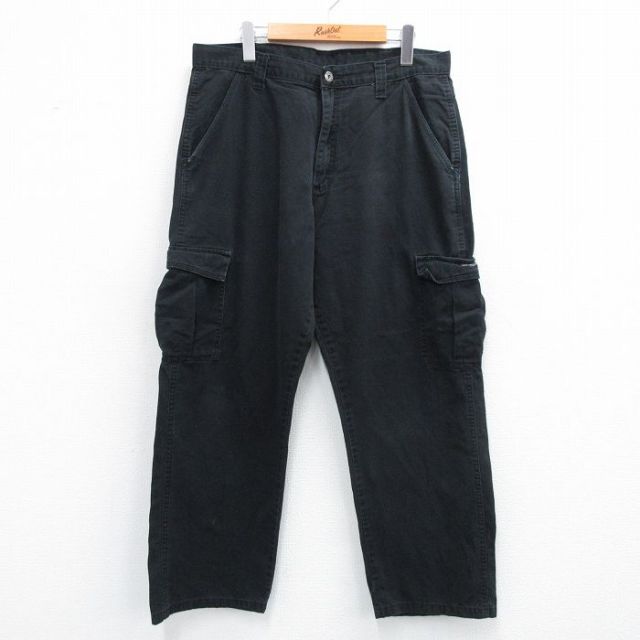W35★古着 ラングラー Wrangler カーゴ パンツ メンズ コットン 黒 ブラック 25jun14 中古 ボトムス ロング