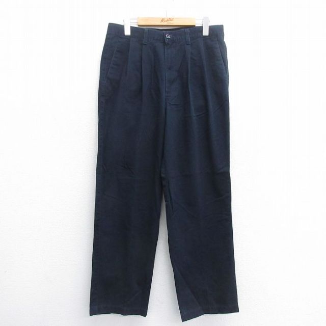 W32★古着 ドッカーズ パンツ メンズ コットン 紺 ネイビー 25jun16 中古 ボトムス ロング