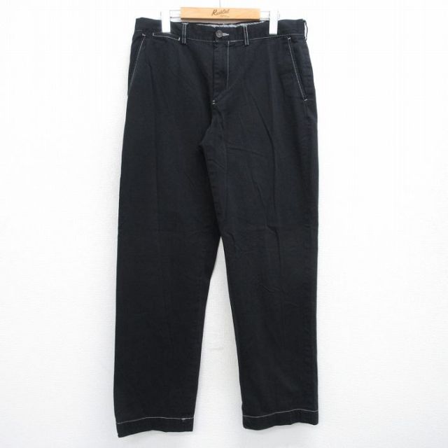 W34★古着 ラルフローレン Ralph Lauren ブランド パンツ メンズ 90年代 90s ワンポイントロゴ PRESTON コットン 黒 ブラック 25jun16 中古 ボトムス ロング