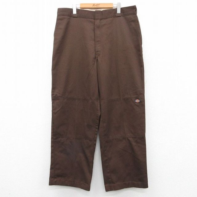W38★古着 ディッキーズ Dickies ワーク パンツ メンズ ダブルニー 茶 ブラウン 25jun16 中古 ボトムス ロング