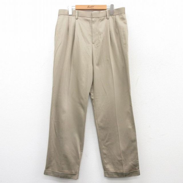 W33★古着 ドッカーズ スラックス パンツ メンズ ワンポイントロゴ コットン ベージュ カーキ 25jun16 中古 ボトムス ロング