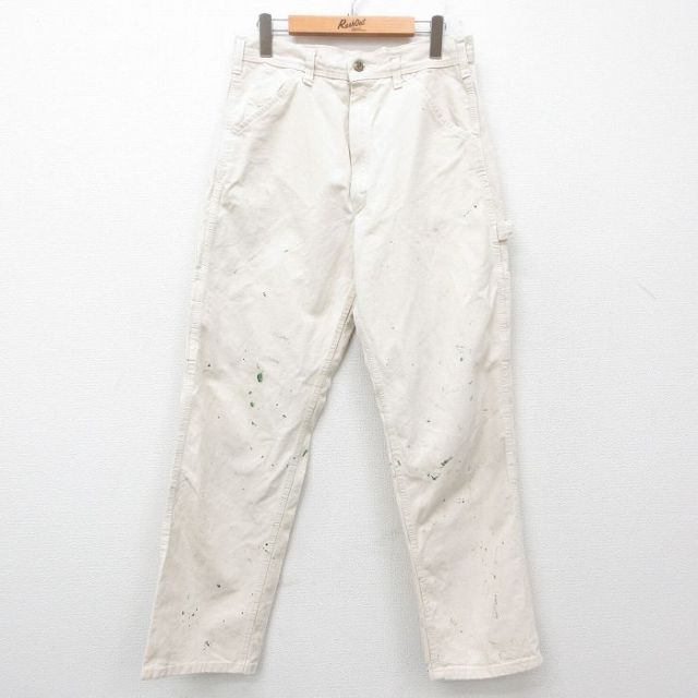 W31★古着 ペインター パンツ メンズ 80年代 80s ワッペン USA製 生成り 25jun16 中古 ボトムス ロング