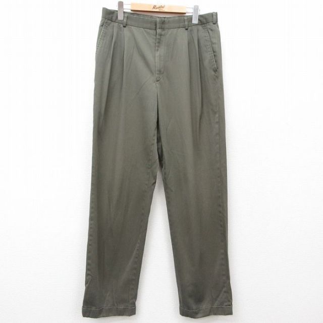 【50%OFF】W34★古着 ランズエンド スラックス パンツ メンズ 00年代 00s 濃緑 グリーン 25jun16 中古 ボトムス ロング