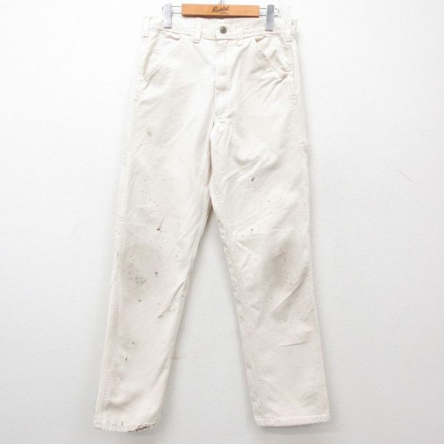 W32★古着 ペインター パンツ メンズ 80年代 80s ワッペン USA製 生成り 25jun16 中古 ボトムス ロング