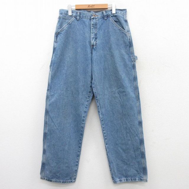 W33★古着 ラングラー Wrangler ペインター パンツ メンズ コットン 紺 ネイビー デニム 25jun16 中古 ボトムス ロング