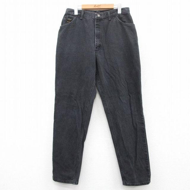 W32★古着 ラングラー Wrangler ジーンズ レディース テーパード 黒 ブラック デニム 25jun16 中古 メンズ ボトムス ジーパン Gパン ロング パンツ