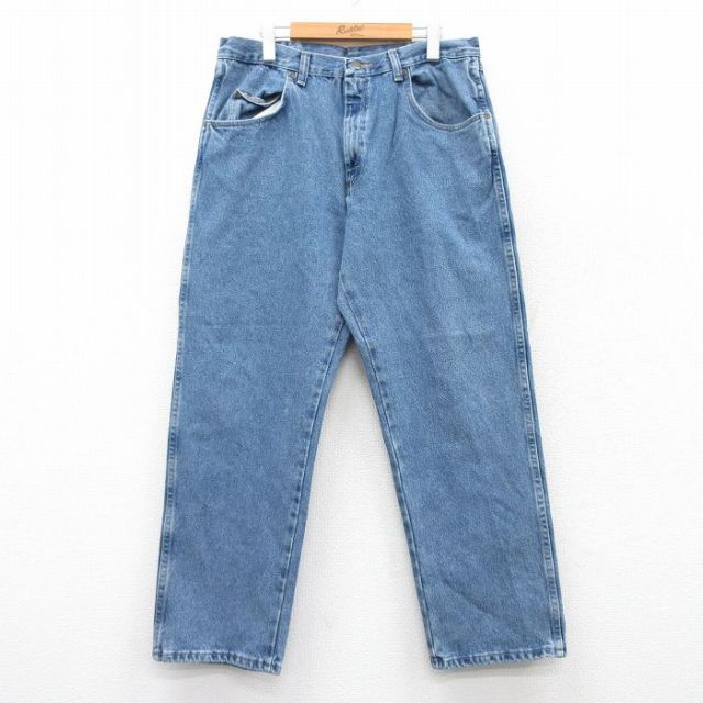 【20%OFF】W34★古着 ラングラー Wrangler ジーンズ メンズ コットン 紺 ネイビー デニム 25jun16 中古 ボトムス ジーパン Gパン ロング パンツ