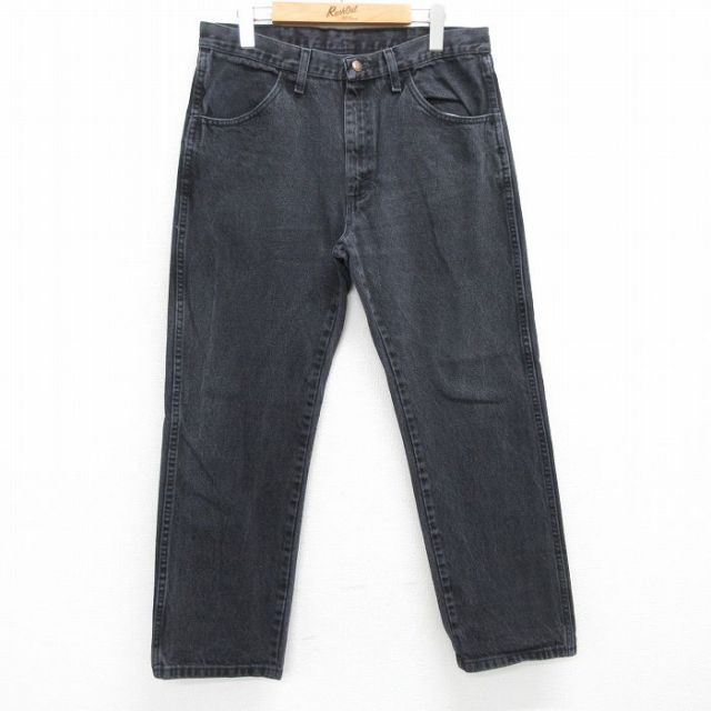 W35★古着 ラスラー ジーンズ メンズ コットン 黒 ブラック デニム 【spe】 25jun18 中古 ボトムス ジーパン Gパン ロング パンツ