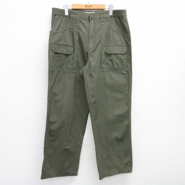 W37★古着 ブッシュ パンツ メンズ コットン 濃緑 グリーン 25jun18 中古 ボトムス ロング