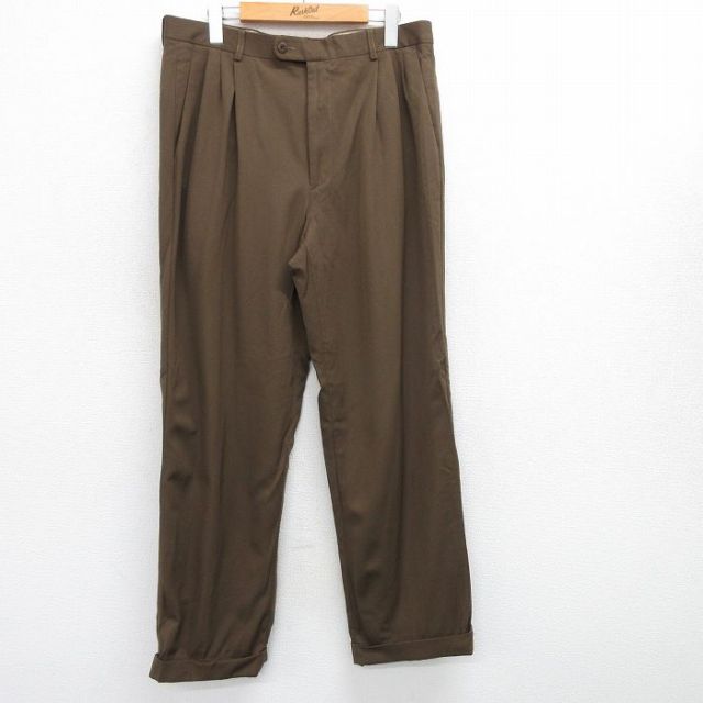 W34★古着 スラックス パンツ メンズ Zanella ウール イタリア製 茶 ブラウン 25jun19 中古 ボトムス ロング