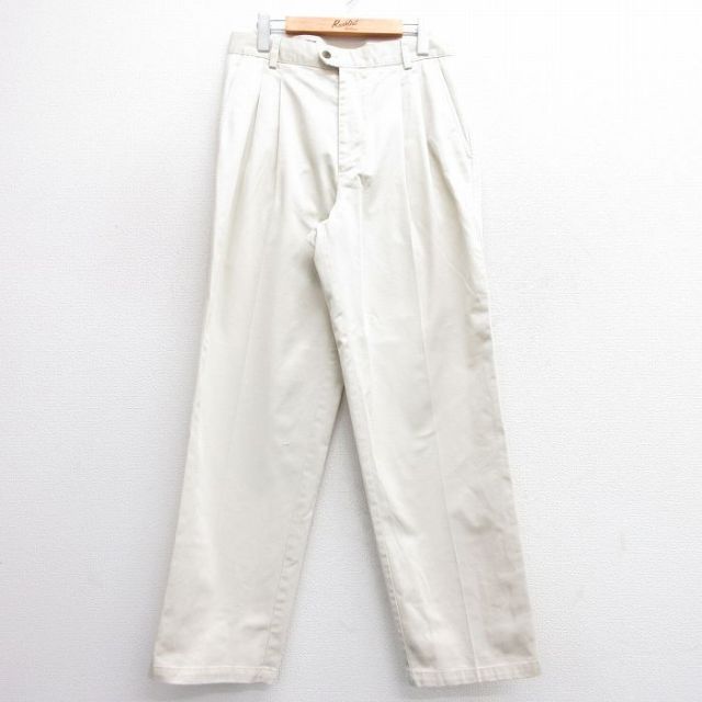 W31★古着 スラックス パンツ メンズ コットン 薄ベージュ カーキ 25jun20 中古 ボトムス ロング