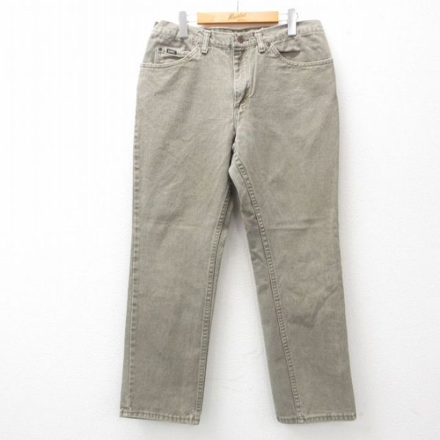 W33★古着 リー Lee ジーンズ メンズ コットン ベージュ カーキ デニム 25jun21 中古 ボトムス ジーパン Gパン ロング パンツ