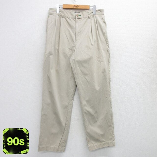 【50%OFF】トミーヒルフィガー 90s パンツ ワンポイントロゴ ベージュ W33 | 古着