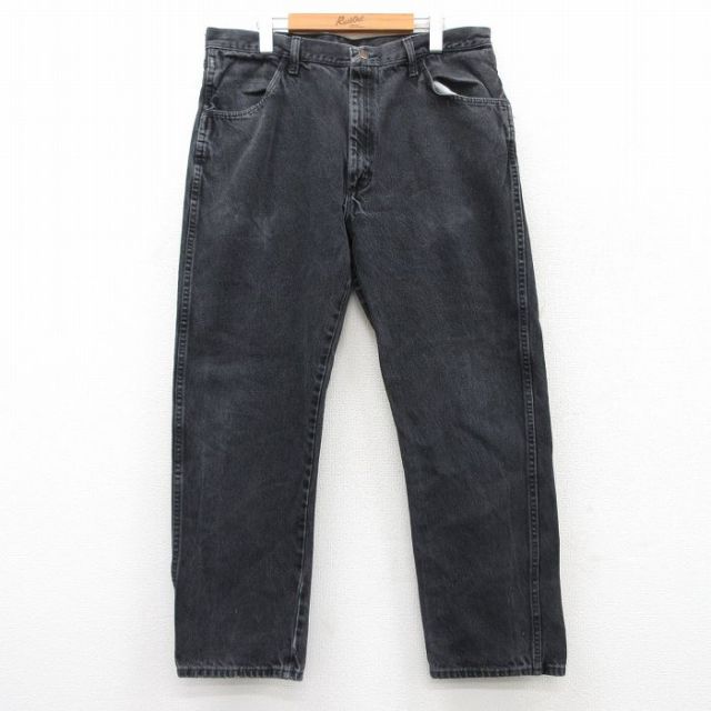 W36★古着 ラスラー ジーンズ メンズ コットン 黒 ブラック デニム 25jun24 中古 ボトムス ジーパン Gパン ロング パンツ