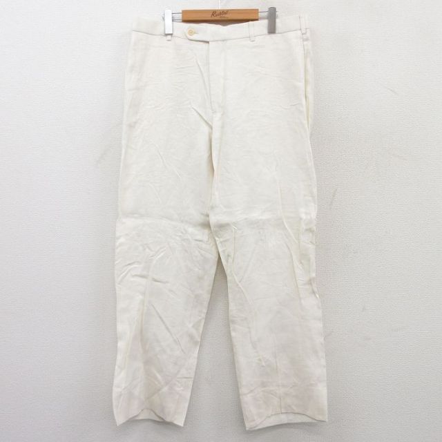 W37★古着 ブルックスブラザーズ BROOKS BROTHERS ブランド スラックス パンツ メンズ 00年代 00s リネン 白 ホワイト 25jun24 中古 ボトムス ロング