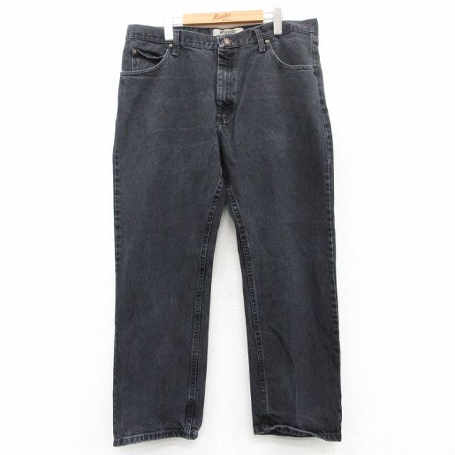 W39★古着 ラングラー Wrangler ジーンズ メンズ コットン 黒 ブラック デニム 25jun24 中古 ボトムス ジーパン Gパン ロング パンツ