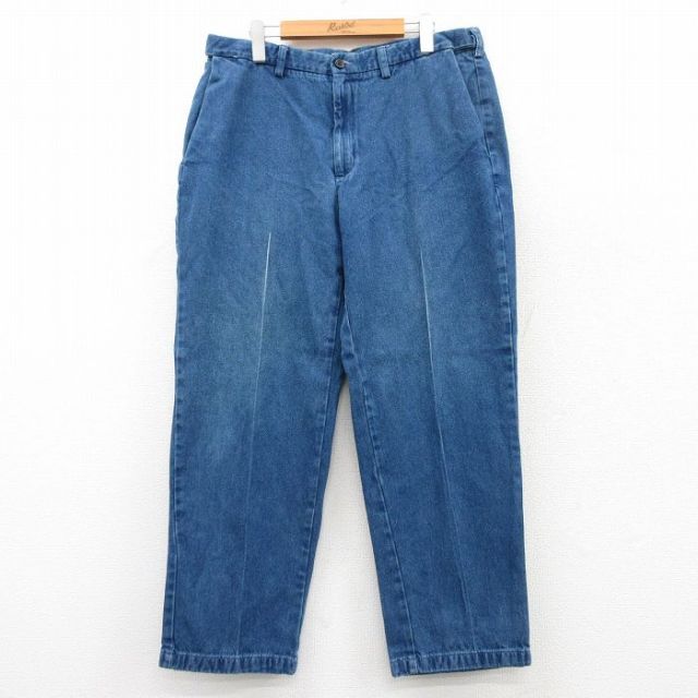 W36★古着 ジーンズ メンズ コットン 紺 ネイビー デニム 25jun24 中古 ボトムス ジーパン Gパン ロング パンツ