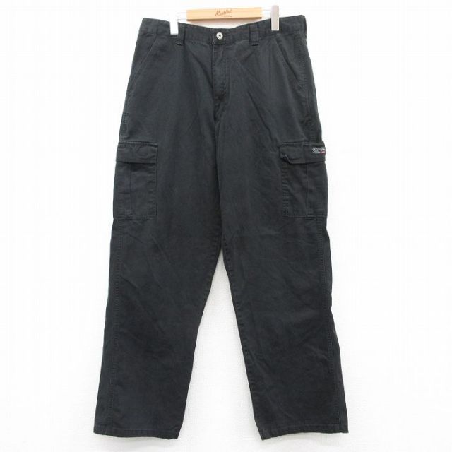 W36★古着 ラングラー Wrangler カーゴ パンツ メンズ 大きいサイズ コットン 黒 ブラック 25jun24 中古 ボトムス ロング