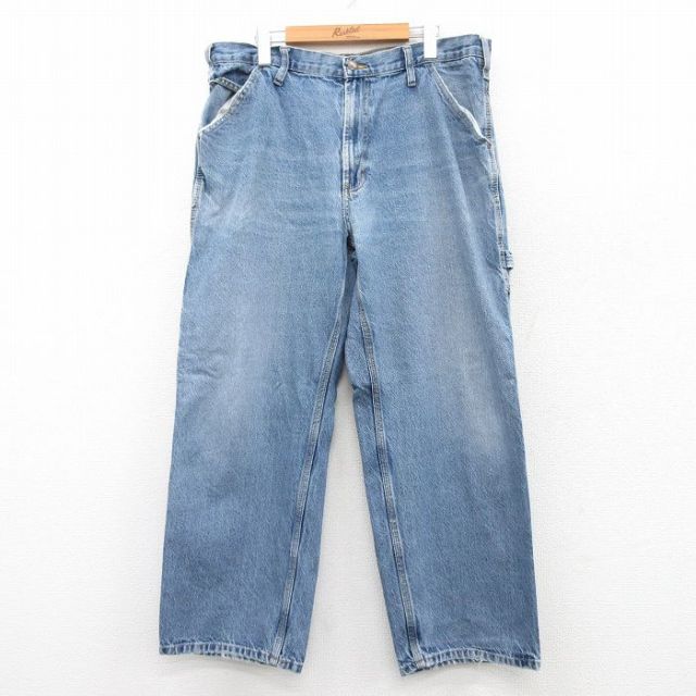 W38★古着 ペインター パンツ メンズ ヒゲ 紺 ネイビー デニム 25jun24 中古 ボトムス ロング