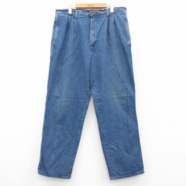 W36★古着 ジーンズ メンズ 90年代 90s コットン USA製 紺 ネイビー デニム 【spe】 25jun24 中古 ボトムス ジーパン Gパン ロング パンツ