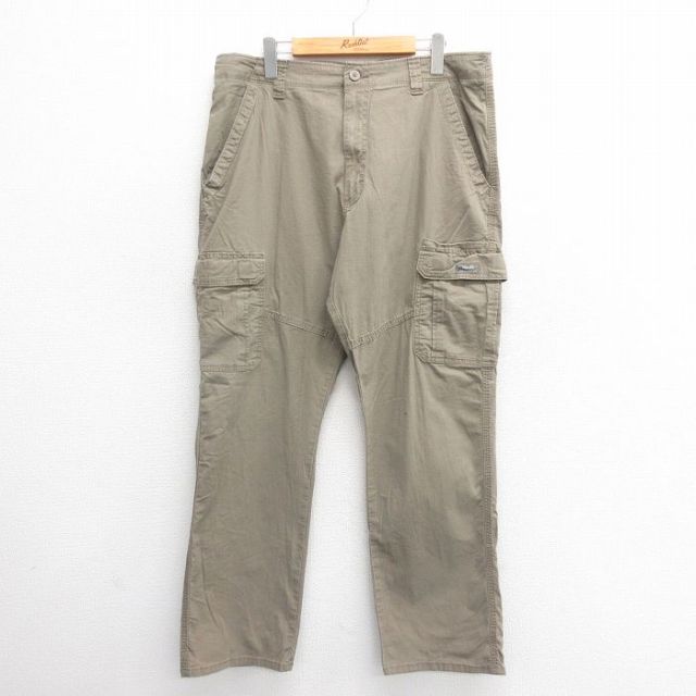 W36★古着 ラングラー Wrangler カーゴ パンツ メンズ リップストップ 茶 ブラウン 25jun24 中古 ボトムス ロング