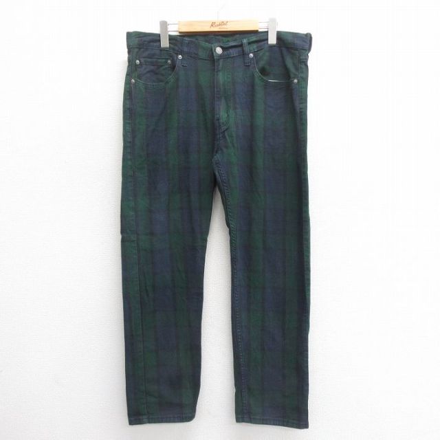W36★古着 リーバイス Levis 502 パンツ メンズ 緑 グリーン ブラックウォッチ タータン チェック 25jun24 中古 ボトムス ロング