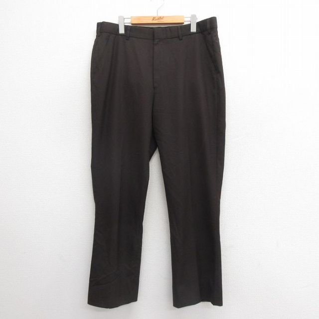 W38★古着 スラックス パンツ メンズ こげ茶 ブラウン 25jun24 中古 ボトムス ロング