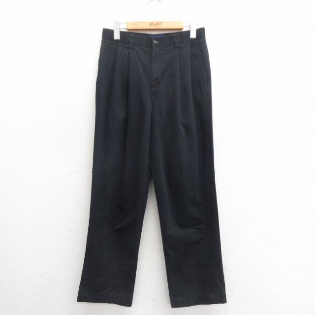 W30★古着 パンツ メンズ コットン 黒 ブラック 25jun24 中古 ボトムス ロング