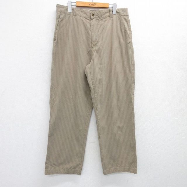 【50%OFF】W35★古着 セントジョンズベイ パンツ メンズ コットン ベージュ他 カーキ ストライプ 25jun26 中古 ボトムス ロング