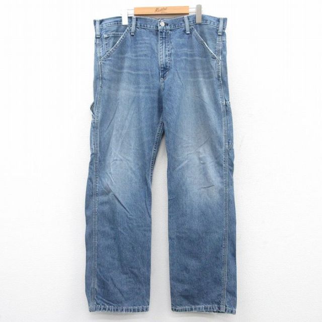 W37★古着 リーバイス Levis ペインター パンツ メンズ ヒゲ コットン 紺 ネイビー デニム 25jun26 中古 ボトムス ロング