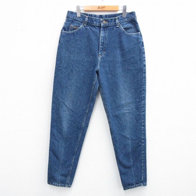 W32★古着 ジーンズ メンズ テーパード 紺 ネイビー デニム 25jun26 中古 ボトムス ジーパン Gパン ロング パンツ