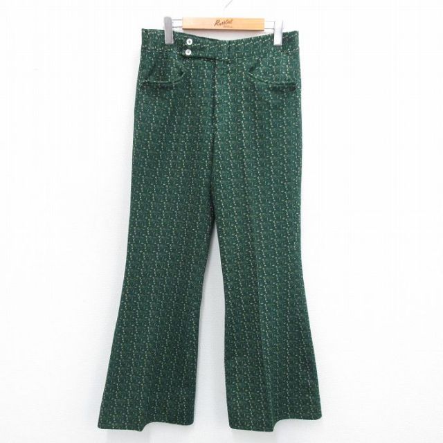 W32★古着 パンツ メンズ 70年代 70s フレア ブーツカット タロン 緑他 グリーン 【spe】 25jun26 中古 ボトムス ロング