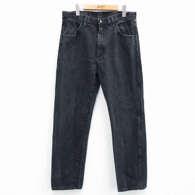 W35★古着 ラスラー ジーンズ メンズ コットン 黒 ブラック デニム 25jun28 中古 ボトムス ジーパン Gパン ロング パンツ