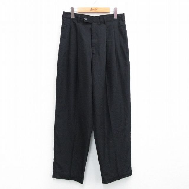 W32★古着 スラックス パンツ メンズ 黒 ブラック 25jun28 中古 ボトムス ロング