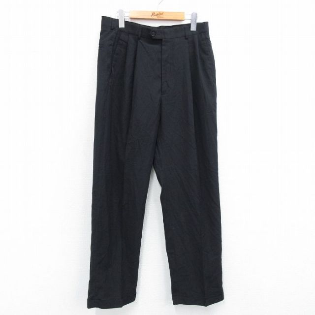 W32★古着 HAGGAR スラックス パンツ メンズ 黒 ブラック 25jun28 中古 ボトムス ロング